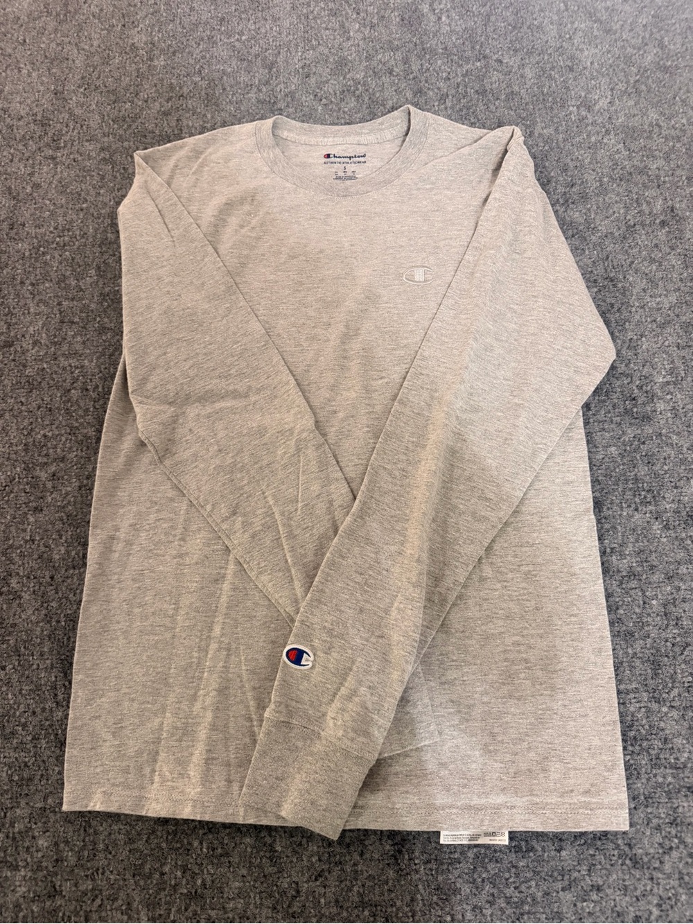 Champion Long Sleeve Tee in Light Gray with Logo
